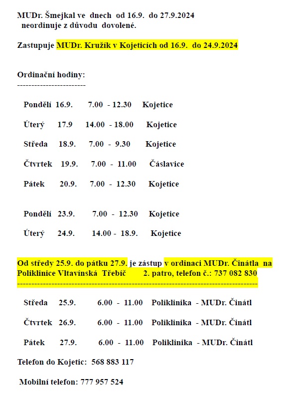 MUDr. Šmejkal dovolená 16.9. 27