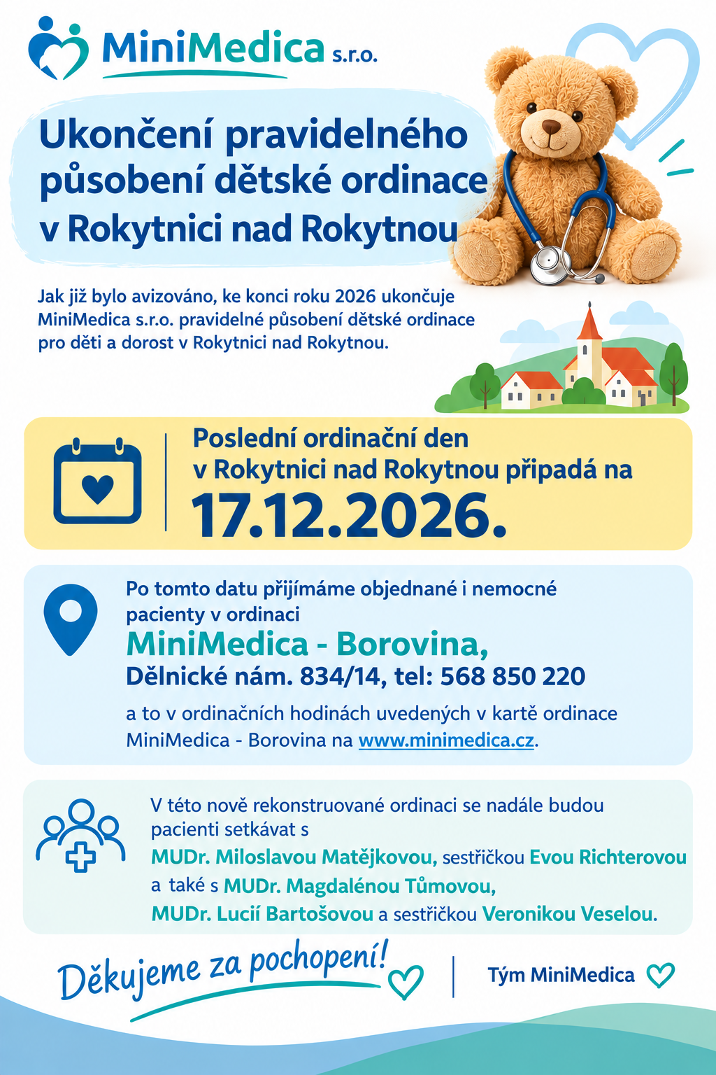 Oznámení o ukončení dětské ordinace
